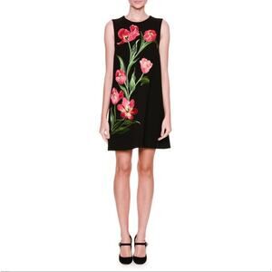 🌷$4595 Dolce & Gabbana D&G Wool Embroidered Tulips Mini Shift Dress sz 42 10